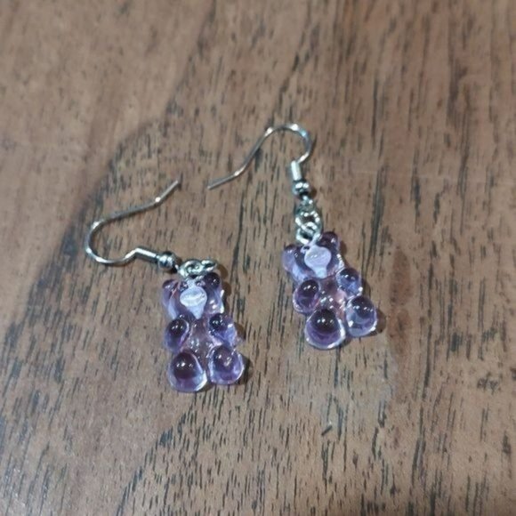 Jewelry - Handmade purple gummy bear dangle earrings y2k